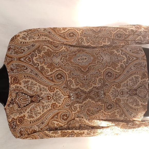 TALBOTS Top Ballet Wrap Pure Silk Brown Paisley Print Long Sleeve Size 8 - Picture 6 of 7